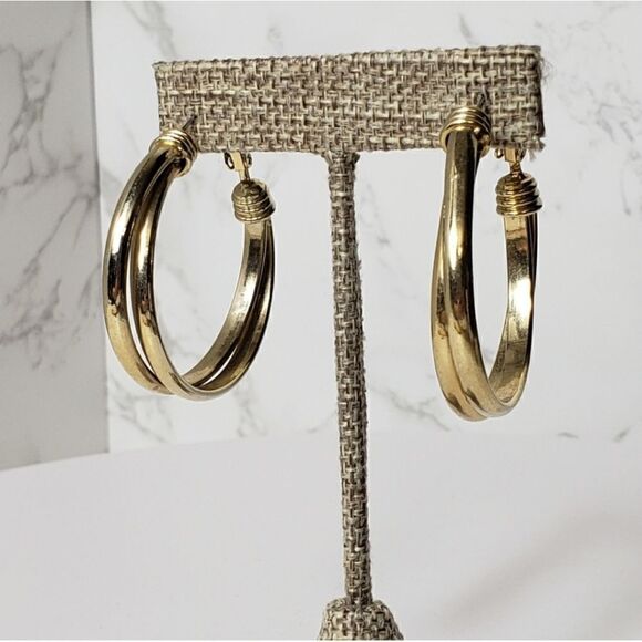 GOLDTONE Double Hoop Classic Earrings - Picture 1 of 5